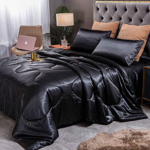 NEW 5pcs SilkSoft Comforter Set Sexy Luxury Ultra Soft Microfiber Bedd…